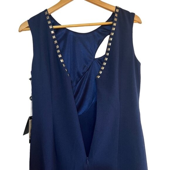 Adrianna Papell navy studded sheath dress with cut out  & asymmetrical seams, NW - Picture 10 of 13